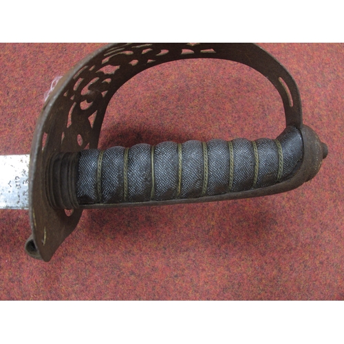 786 - Victorian British Army Sword with curved single fullered blade, basket guard with crown motif and wi... 