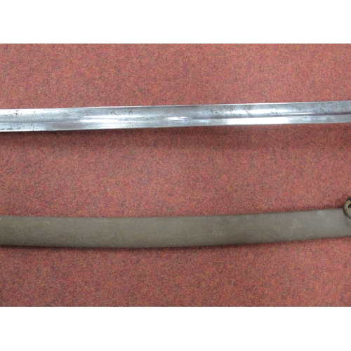 786 - Victorian British Army Sword with curved single fullered blade, basket guard with crown motif and wi... 