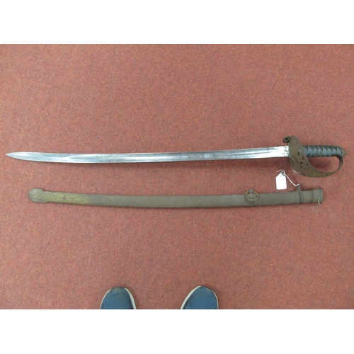 786 - Victorian British Army Sword with curved single fullered blade, basket guard with crown motif and wi... 