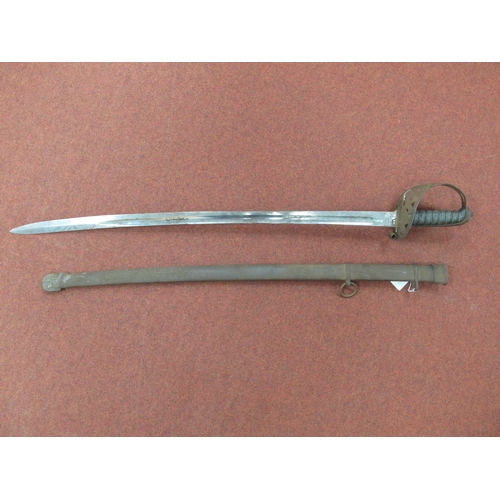 786 - Victorian British Army Sword with curved single fullered blade, basket guard with crown motif and wi... 