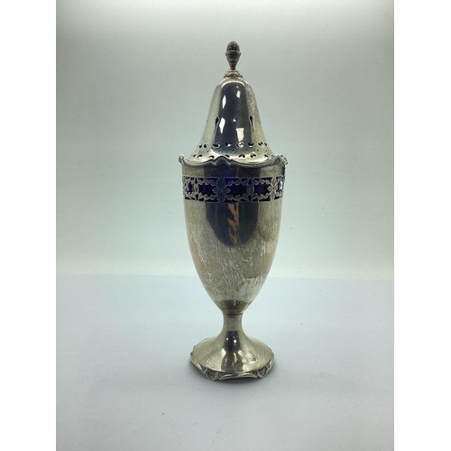 102 - A c.Early XX Century Hallmarked Silver Sugar Caster, (marks rubbed) of plain tapering form with pier... 