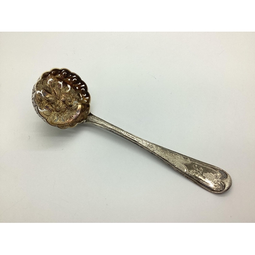 108 - A Victorian Hallmarked Silver Sifter Spoon, George Adams, London 1849, the gilt lined shaped bowl wi... 