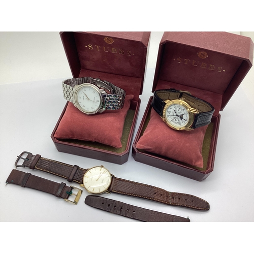 129 - Stubbs; Two Modern Gent's Wristwatches, in original boxes; together with a vintage Everite gent's wr... 