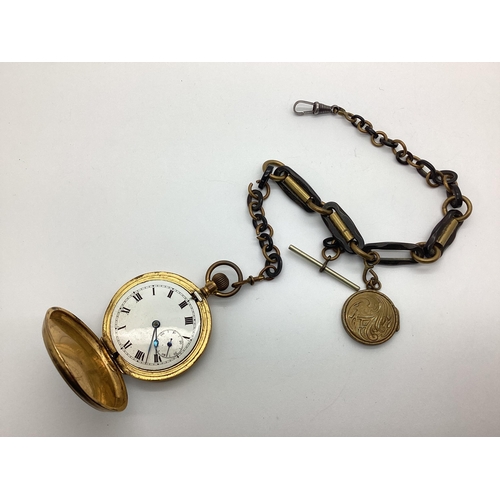 131 - A Vintage Gold Filled Hunter Cased Pocket Watch, with engine turned decoration, together with a \fan... 