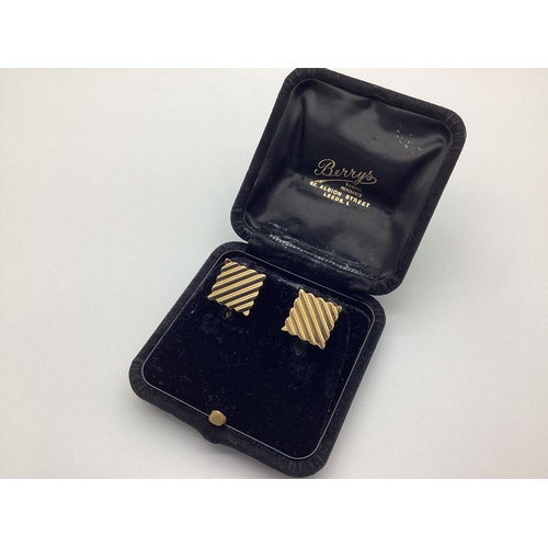 141 - A Pair of 9ct Gold Gent's Cufflinks, of rectangular form, with textured finish (16grams), in fitted ... 