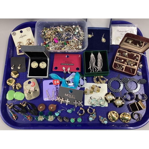 24 - A Collection of Assorted Costume Earrings, including diamanté, studs, clip on etc :- One Tray