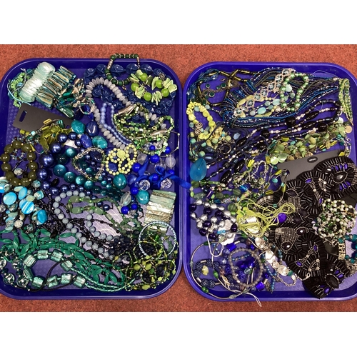 30 - A Mixed Lot of Assorted Costume Jewellery, in hues of green and blue :- Two Trays