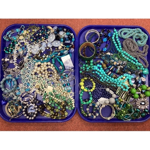 36 - A Mixed Lot of Assorted Costume Jewellery, in hues of green and blue :- Two Trays