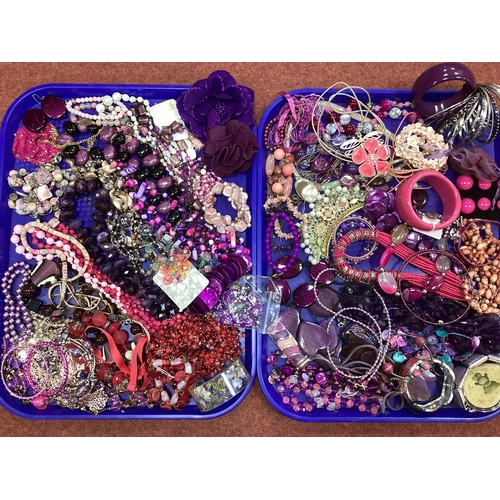 37 - A Mixed Lot of Assorted Costume Jewellery, in hues of pink and purple :- Two Trays