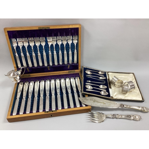 38 - Francis Howard Set of Twelve Plated Fish Knives and Forks, in original fitted case; together with pa... 