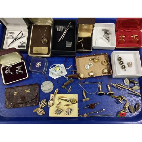 4 - Cufflinks, including EIIR The Fire Service College, tie slides, Victorian threepenny (1900) as a pen... 