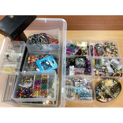 55 - Jewellery Making - A Large Selection of Assorted Beads, jewellery findings, boxes including black pl... 