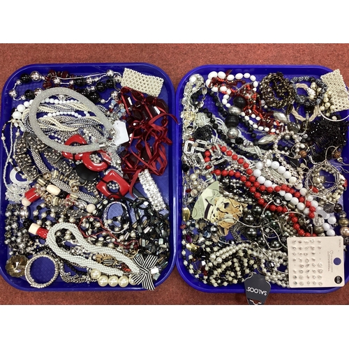 61 - A Mixed Lot of Assorted Costume Jewellery, in hues of black, white and red :- Two Trays