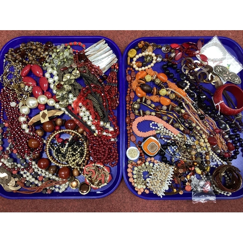 62 - A Mixed Lot of Assorted Costume Jewellery, in hues of orange and brown :- Two Trays