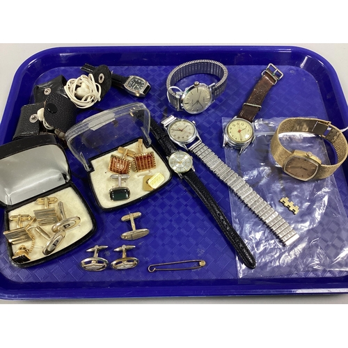 75 - Vintage and Later Gent's Wristwatches, cufflinks, etc :- One Tray