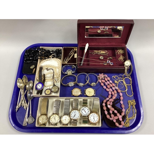 94 - Vintage and Later Ladies and Gent's Wristwatches, bead necklaces, gilt metal chains, imitation pearl... 