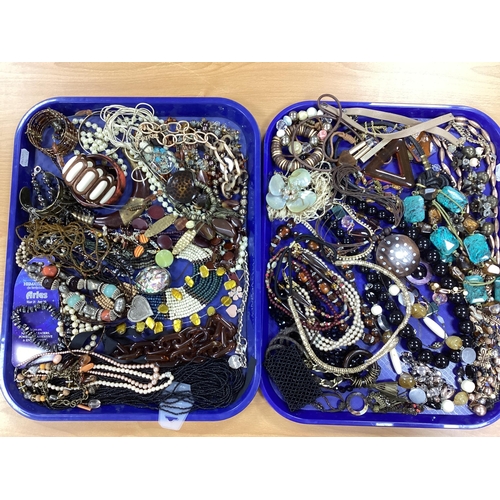 96 - A Mixed Lot of Assorted Costume Jewellery, in hues of orange, brown and gilt :- Two Trays