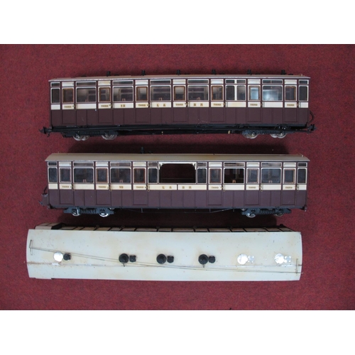 312 - Three Kit/Scratch Built 'G' Gauge Coaches, brown/cream BR livery; comprising two 3rd class R/No's 10... 