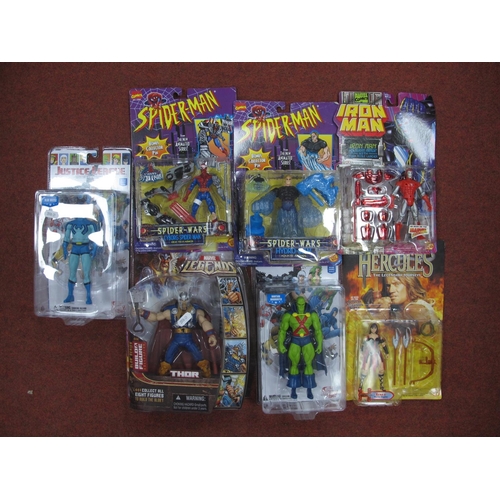 351 - Seven Carded Plastic Action Figures, to include Toy Biz Spider-Wars Cyborg Spider-Man, Hydro-Man, Ir... 