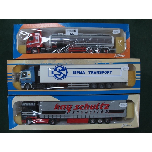 520 - Three 1:50th scale diecast model commercial vehicles by Tekno (Holland) liveries include Kay Schultz... 