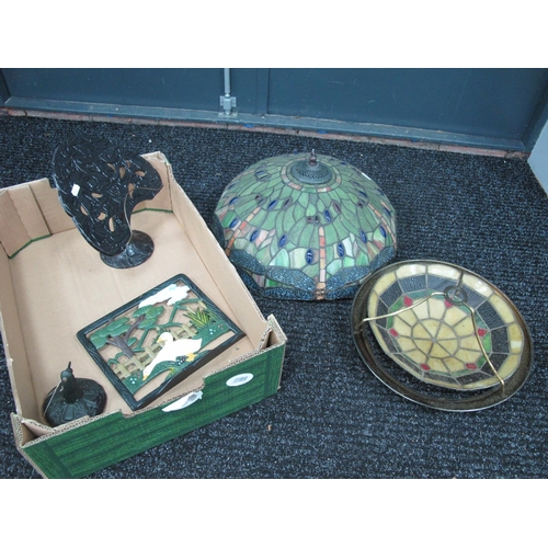 1003 - Tiffany Style Light Shade, 46cm, wide, another smaller, two trivets:- One Box.