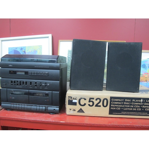 1007 - Saisho stereo twin cassette mini HiFi system together with pair of speakers and NAD C520 compact dis... 