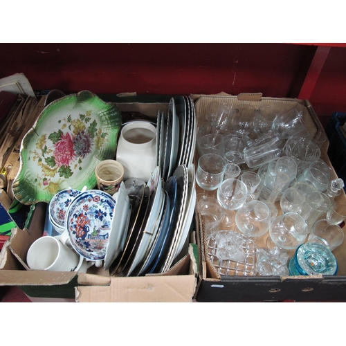 1021 - Glassware, brandy glasses, whiskey glasses, candlesticks, cabinet plates. 2 Boxes