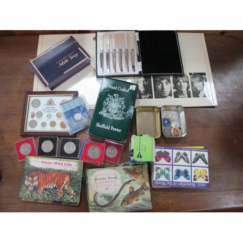 1023 - Beatles White Album, Gloops Club Silver Enamel Badges, coins, Brooke Bond picture cards, pewter flas... 