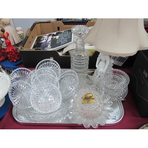 1269 - Stuart Crystal, Dartington, and other cut glass dishes and coasters, decanter and stopper, and a whi... 