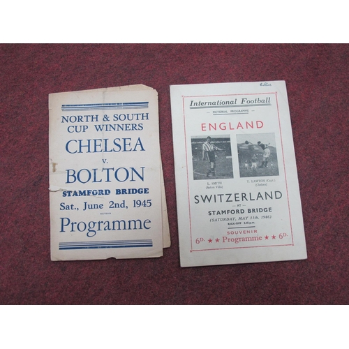 1322 - Pirate Programmes 1944-5, Chelsea v. Bolton, North v. South Cup Winners, June 2nd, 1945 (torn), 45-6... 