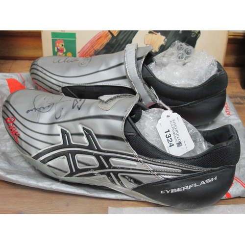 1324 - Athletics - Colin Jackson, pair of Asics Cyberflash Size 10½ Running Shoes in silver and black, blac... 