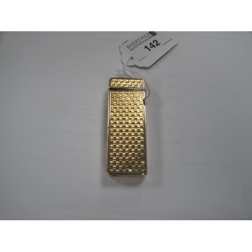 142 - Dunhill; A 9ct Gold Cigarette Lighter, allover engine turned decoration, London 1966, 6.5cm.