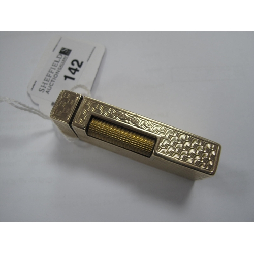 142 - Dunhill; A 9ct Gold Cigarette Lighter, allover engine turned decoration, London 1966, 6.5cm.