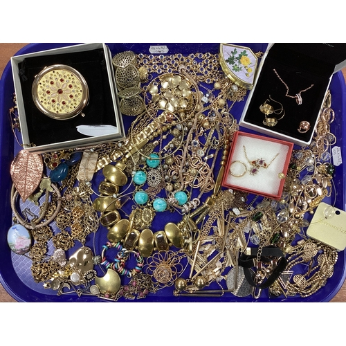 61 - A Collection of Gilt Coloured Jewellery, to include a stone set floral cluster necklace and ring set... 