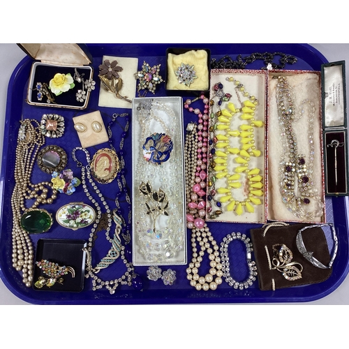 69 - A Collection of Assorted Costume Jewellery, including diamanté necklaces, imitation pearls, brooches... 