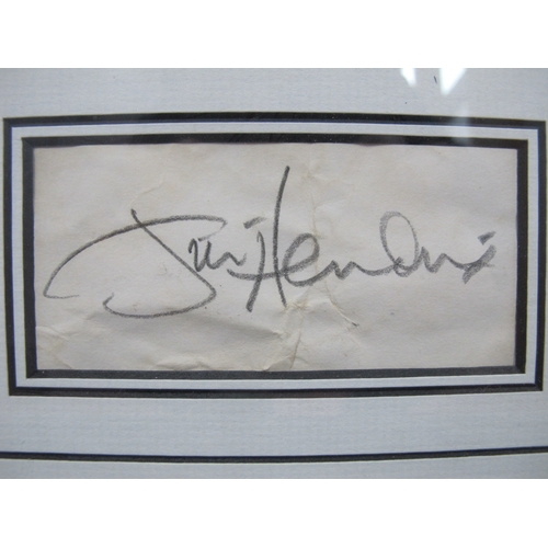 302 - Jimi Hendrix Signature, signed in pencil, with a nicely framed picture; together with a letter of Au... 