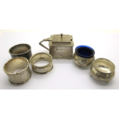 100 - A Pair of Hallmarked Silver Napkin Rings, a further napkin ring, a pair of hallmarked silver salts (... 