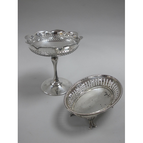 117 - A Hallmarked Silver Dish, Walker & Hall, Sheffield 1909, of oval form, of pierced design, raised on ... 