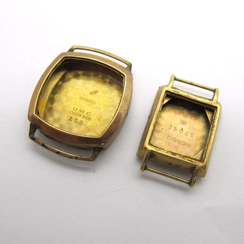 124 - A 9ct Gold Wristwatch Case, of cushion shape (25mm) with fixed lugs; together with a 9ct gold ladies... 