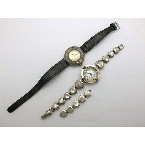 137 - A Vintage Hallmarked Silver Cased Ladies Wristwatch, with blue enamel chapter ring, on a strap; toge... 