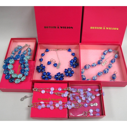 14 - Butler & Wilson; A Modern Floral Glass Bead Necklace, with matching bead earrings, in original box; ... 