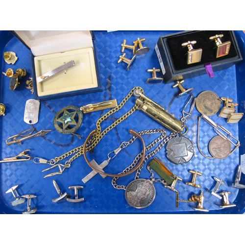 15 - An Assortment of Gents Accesories to include gilt tone cufflinks, curb link chain, novelty tie slide... 