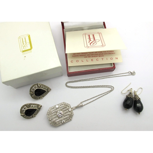 158 - Modern 'Hollywood Collection' CZ Set Art Deco Style Pendant / Brooch, stamped 