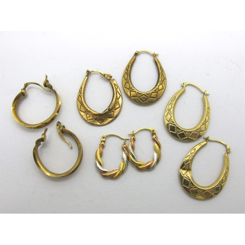 179 - Four Pairs of Modern Creole / Hoop Earrings, (damage) (2.9grams).