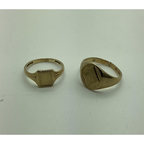 211 - Two 9ct Gold Signet Style Rings, (one shank cut (5.5grams). (2)