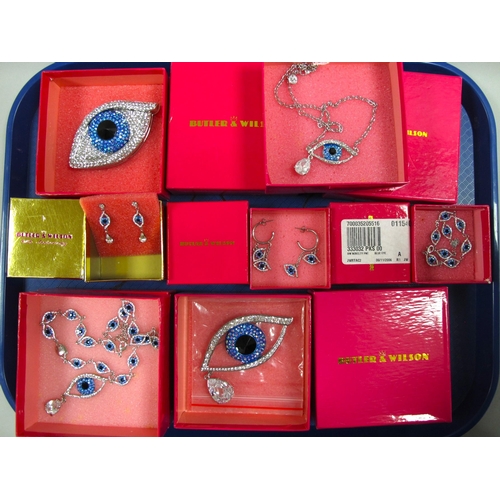 22 - Butler & Wilson; A Collection of Modern Crystal Eye Costume Jewellery, including drop earrings, brac... 