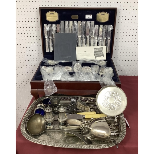 30 - A Modern Viners 58 Piece Traditional Bead Pattern Plated Cutlery, in original fitted canteen on dwar... 