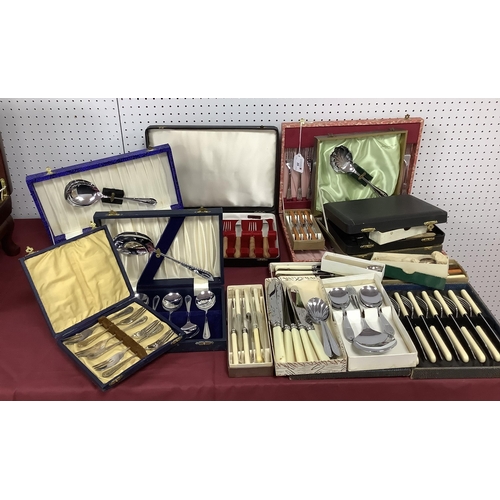 35 - Assorted Cased Sets of Plated Cutlery, including dessert spoons, fish knives and forks, boxed sets o... 