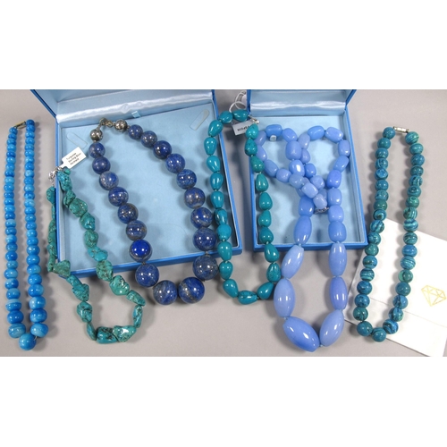 41 - Modern TGGC Polished Hardstone and Other Bead Necklaces, including tumbled turquoise etc :- One Tray