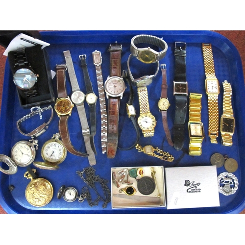 58 - A Collection of Assorted Wristwatches, including modern pocket watches, (damages) etc :- One Tray